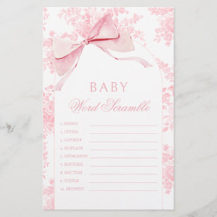 Roze Bow Bloemen Boho Baby shower Scramble Game