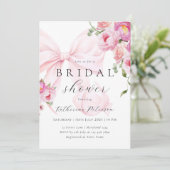 Roze Bow Bloemen Bruids Douche Uitnodiging (Staand voorkant)