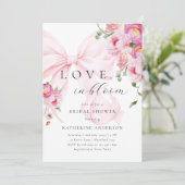 Roze Bow Bloemen Bruids Douche Uitnodiging (Staand voorkant)