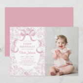 Roze Bow Bloemen Chinoiserie Toile Verjaardagsfoto Kaart (Voorkant / Achterkant)