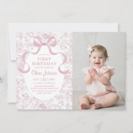 Roze Bow Bloemen Chinoiserie Toile Verjaardagsfoto Kaart