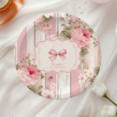 Roze Bow Bloemen Fancy Een Meisje 1e Verjaardag Papieren Bordje