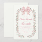 Roze Bow Bloemen Meisje Baby shower Kaart (Voorkant / Achterkant)