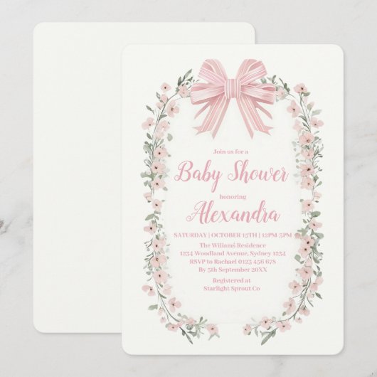 Roze Bow Bloemen Meisje Baby shower Kaart (Voorkant / Achterkant)