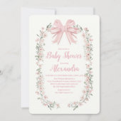 Roze Bow Bloemen Meisje Baby shower Kaart (Voorkant)
