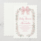 Roze Bow Bloemen Meisje Baby shower Kaart (Voorkant / Achterkant)