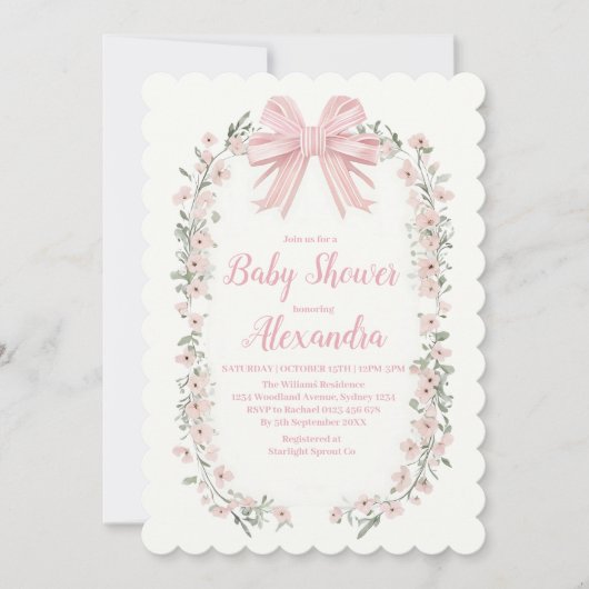 Roze Bow Bloemen Meisje Baby shower Kaart (Voorkant)