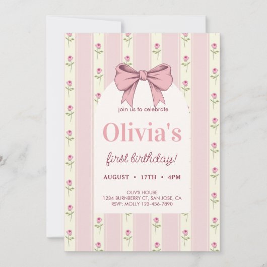  Roze Bow Bloemen Meisje Verjaardag Kaart (Voorkant)