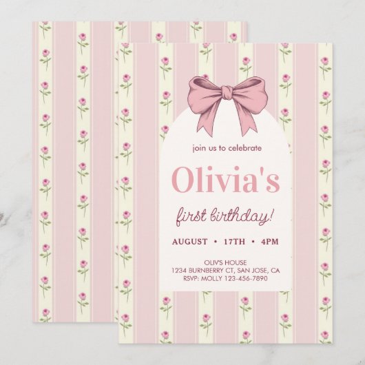  Roze Bow Bloemen Meisje Verjaardag Kaart (Voorkant / Achterkant)