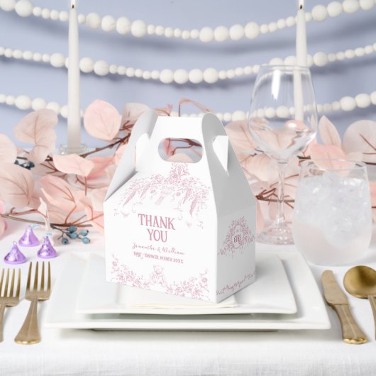 Roze Bow Bloemen Oh Meisje Toile Baby shower Bedankdoosjes (Huwelijk)