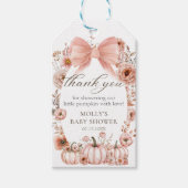 Roze Bow Bloemen Pompoen Baby shower Gift Labels Cadeaulabel (Voorkant)