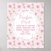 Roze Bow Bloemen Roos  Baby shower Fopspeen Poster (Voorkant)