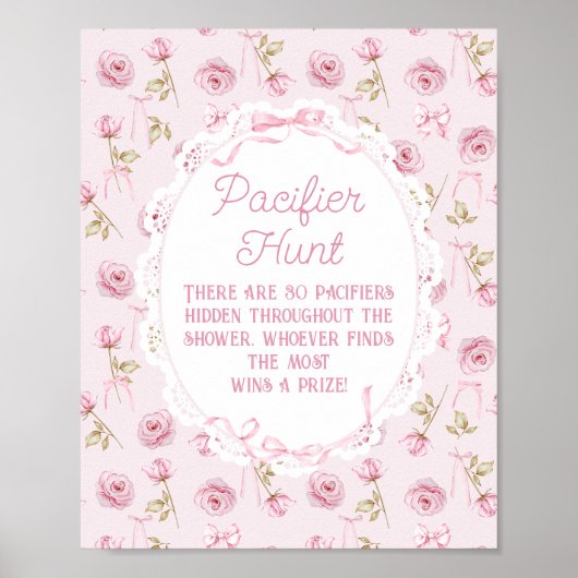 Roze Bow Bloemen Roos  Baby shower Fopspeen Poster (Voorkant)