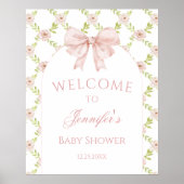 Roze Bow Bloemen Rozen Baby Meisje Douche Welkom Poster (Voorkant)