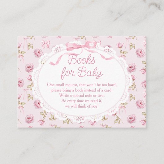 Roze Bow Bloemen Rozen  Baby shower Boeken Informatiekaartje (Voorkant)
