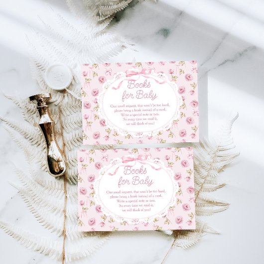 Roze Bow Bloemen Rozen  Baby shower Boeken Informatiekaartje