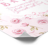 Roze Bow Bloemen Rozen  Baby shower Mom Bar Poster (Hoek)
