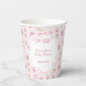 Roze Bow Bloemen Rozen Baby shower Papieren Bekers (Achterkant)