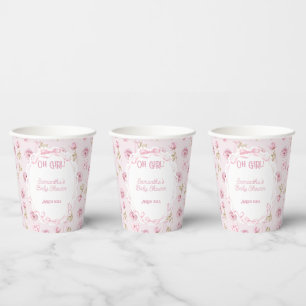 Roze Bow Bloemen Rozen  Baby shower Papieren Bekers
