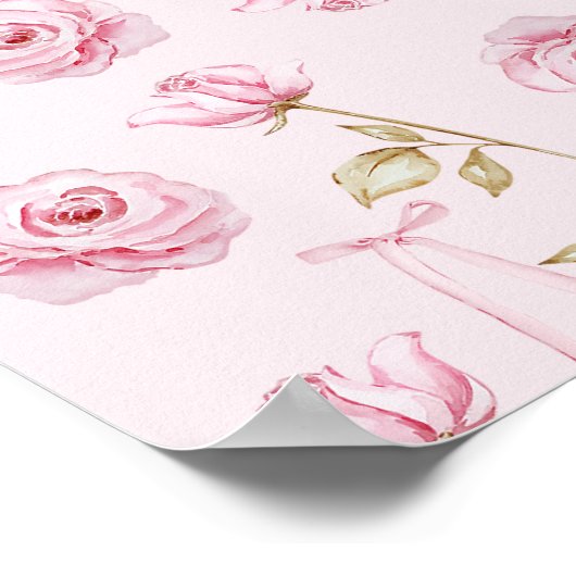 Roze Bow Bloemen Rozen  Baby shower Poster (Hoek)