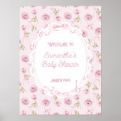 Roze Bow Bloemen Rozen  Baby shower Poster (Voorkant)
