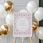 Roze Bow Bloemen Rozen  Baby shower Poster