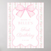  Roze Bow Bloemen Verjaardag Welkom Teken Poster (Voorkant)