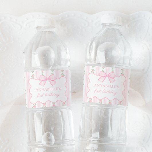  Roze Bow Bloemen Water Label Waterfles Etiket