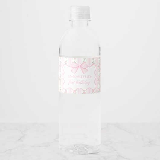  Roze Bow Bloemen Water Label Waterfles Etiket (Voorkant)