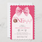 Roze Bow bloemige kleine miss Onederful 1e verjaar Kaart (Voorkant)