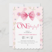 Roze Bow bloemige kleine miss Onederful 1e verjaar Kaart (Voorkant)
