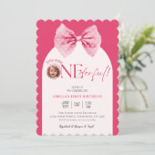 Roze Bow bloemige kleine miss Onederful 1e verjaar Kaart (Staand voorkant)