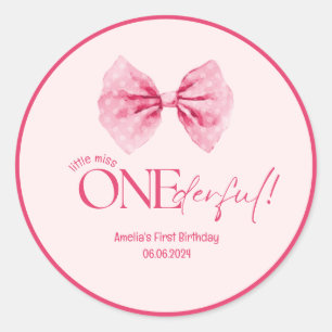 Roze Bow bloemige kleine miss Onederful 1e verjaar Ronde Sticker