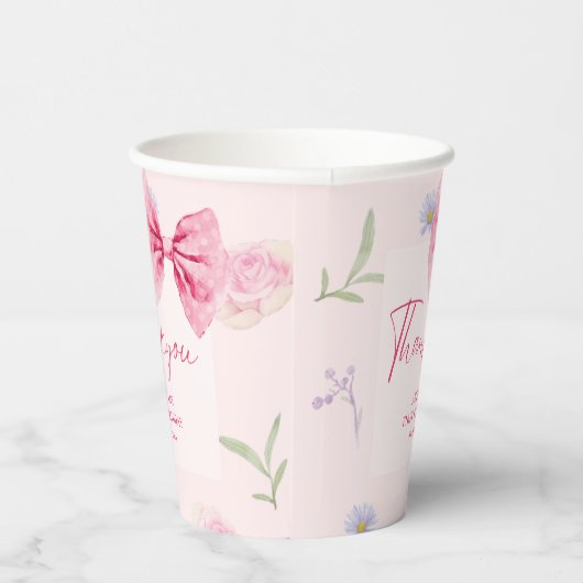 Roze Bow bloemige kleine miss Onederful verjaardag Papieren Bekers (Rechts)