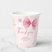 Roze Bow bloemige kleine miss Onederful verjaardag Papieren Bekers (Voorkant)