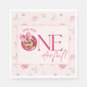 Roze Bow bloemige kleine miss Onederful verjaardag Servet (Voorkant)