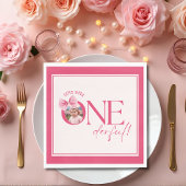 Roze Bow bloemige kleine miss Onederful verjaardag Servet