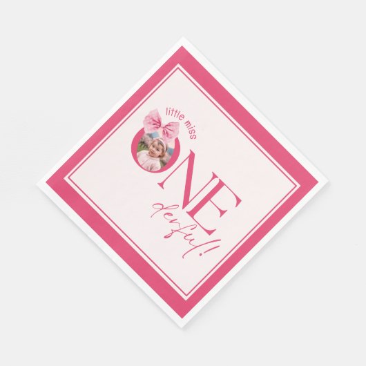 Roze Bow bloemige kleine miss Onederful verjaardag Servet (Hoek)