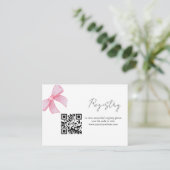 Roze Bow Blush lint register Vrijgezellenfeest Informatiekaartje (Staand voorkant)