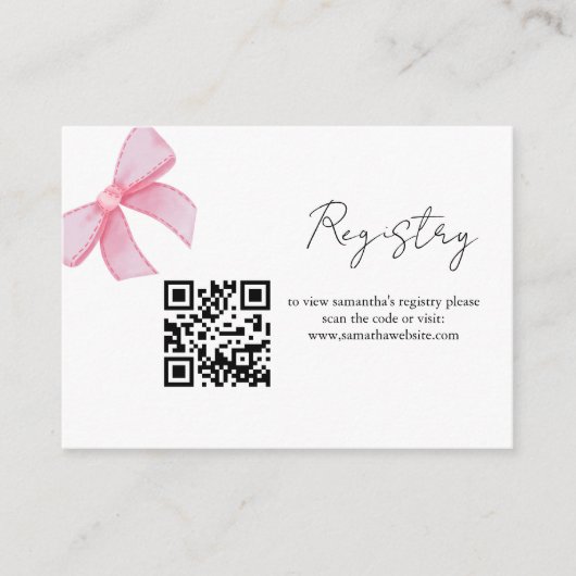 Roze Bow Blush lint register Vrijgezellenfeest Informatiekaartje (Voorkant)
