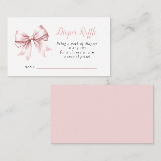 Roze Bow Blush Meisje Baby shower Luier Raffle Informatiekaartje (Voorkant / Achterkant)