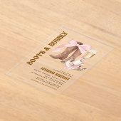 Roze Bow Boots & Bubble Western Vrijgezellenfeest Acryl Uitnodigingen (Laagn)