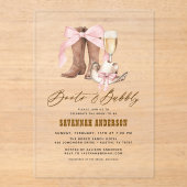 Roze Bow Boots & Bubble Western Vrijgezellenfeest Acryl Uitnodigingen (Voorkant)