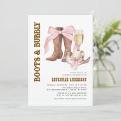 Roze Bow Boots & Bubble Western Vrijgezellenfeest Kaart (Staand voorkant)