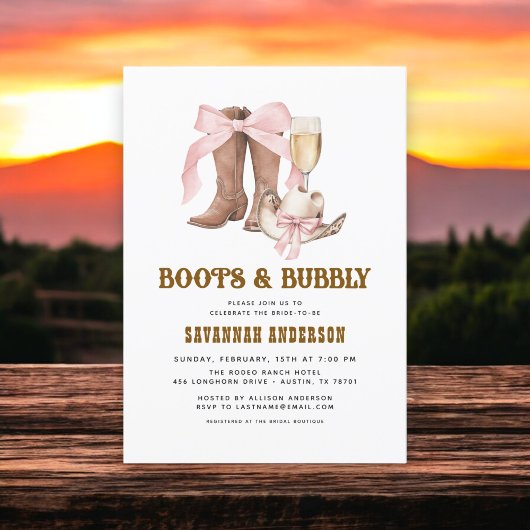 Roze Bow Boots & Bubble Western Vrijgezellenfeest Kaart