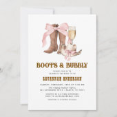 Roze Bow Boots & Bubble Western Vrijgezellenfeest Kaart (Voorkant)