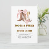 Roze Bow Boots & Bubble Western Vrijgezellenfeest Kaart (Staand voorkant)