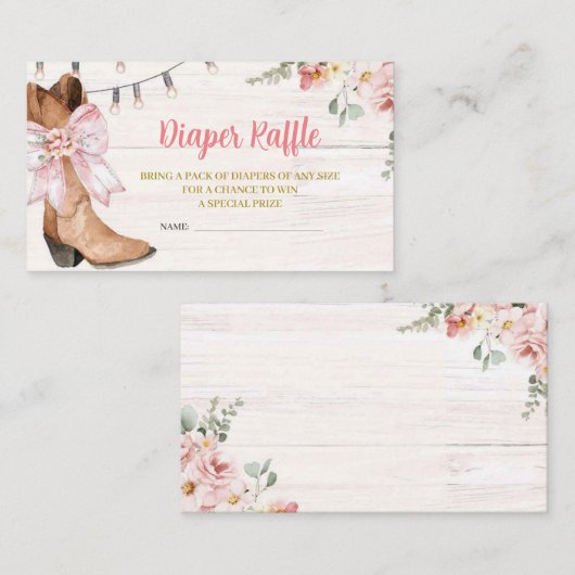 Roze Bow Boots Luier Raffle Kaart (Voorkant / Achterkant)