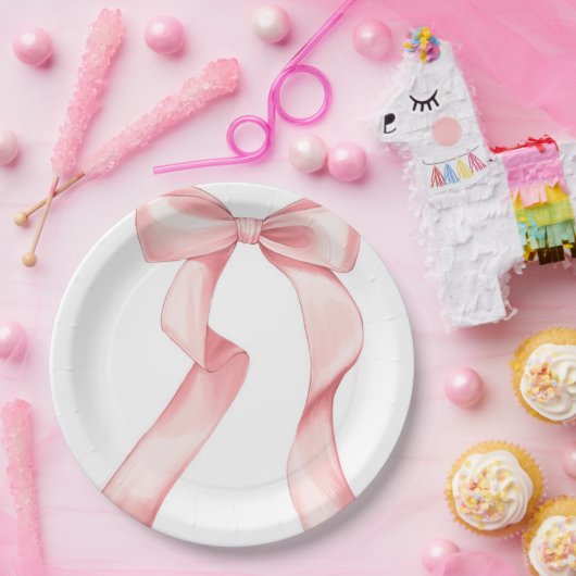 Roze Bow Bord 9" (Feest)