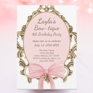 -roze Bow Boutique Princess Birthday Party Kaart